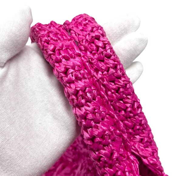 PRADA Vintage Triangle Logo Canapa Tote Bag Handbag Pink Raffia [106407] - Picture 11 of 16